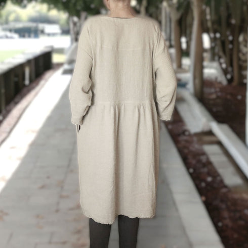 Tunica dama din tesatura naturala. Rochie dama din canepa, cu buzunare.