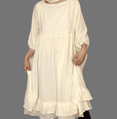 Boiled Cotton Ruffle Summer Dress/Beach Dress/Slim Dress for Evening Beach Walk