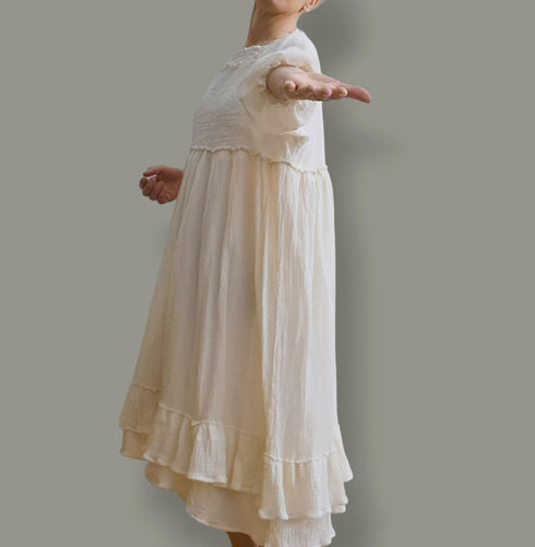 Boiled Cotton Ruffle Summer Dress/Beach Dress/Slim Dress for Evening Beach Walk