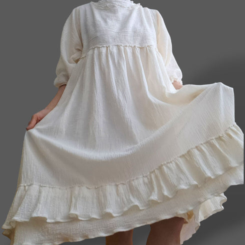 Boiled Cotton Ruffle Summer Dress/Beach Dress/Slim Dress for Evening Beach Walk