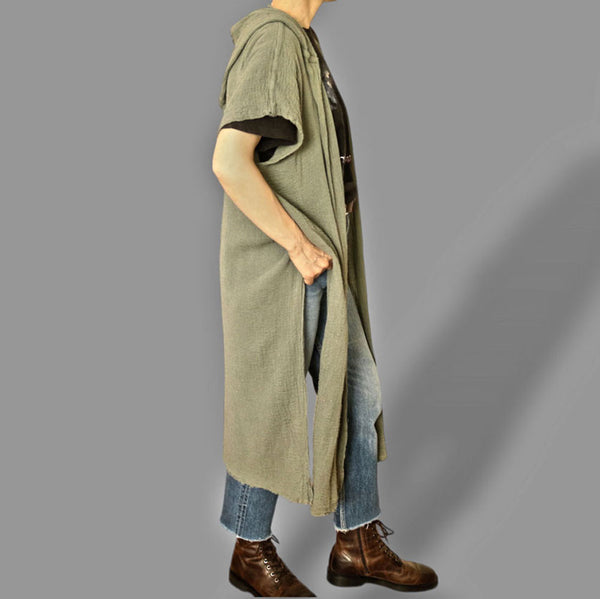 Poncho fără mâneci din pânză topita de bumbac.Kimono unisex.Kimono de plajă. Cardigan de femei. Cardigan de barbati