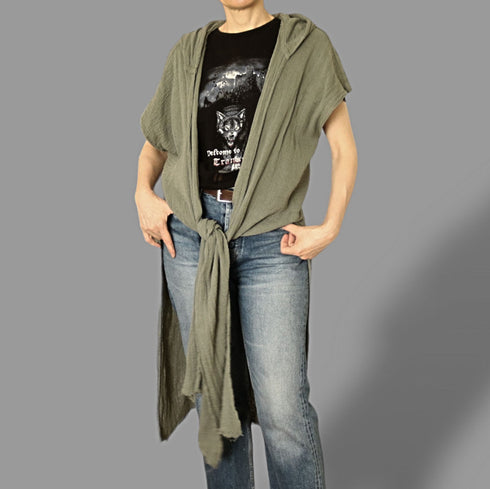 Poncho fără mâneci din pânză topita de bumbac.Kimono unisex.Kimono de plajă. Cardigan de femei. Cardigan de barbati