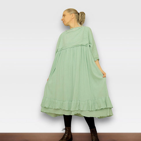 Boiled Cotton Ruffle Summer Dress/Beach Dress/Slim Dress for Evening Beach Walk