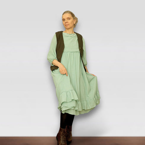 Boiled Cotton Ruffle Summer Dress/Beach Dress/Slim Dress for Evening Beach Walk