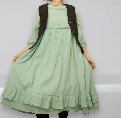 Boiled Cotton Ruffle Summer Dress/Beach Dress/Slim Dress for Evening Beach Walk