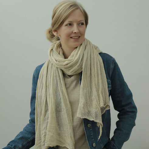 Esarfa unisex din bumbac fiert, creponata si moale