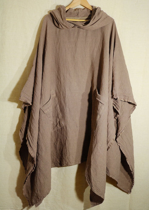 Poncho medieval din țesătură de cânepă. Mantie cu glugă boho.