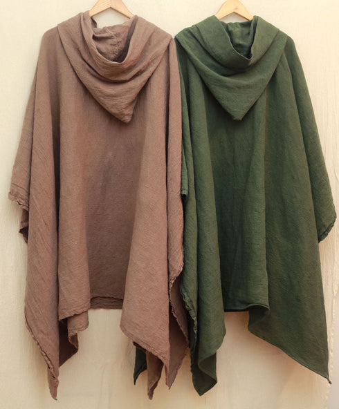 Poncho medieval din țesătură de cânepă. Mantie cu glugă boho.