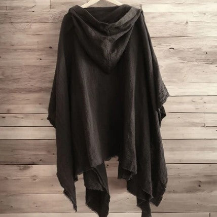 Poncho medieval din țesătură de cânepă. Mantie cu glugă boho